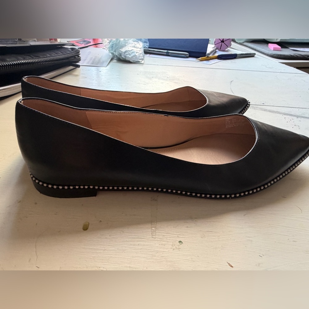 Coach Viviana Beadchain Flat size 9.5 Black Leather Pointed Ballet Flats - Picture 5 of 8
